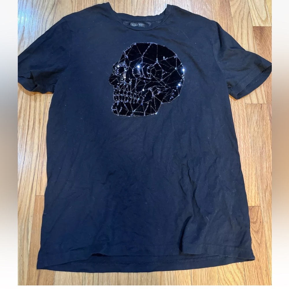 Zara Man Skull Shirt Size L Velvet Skull